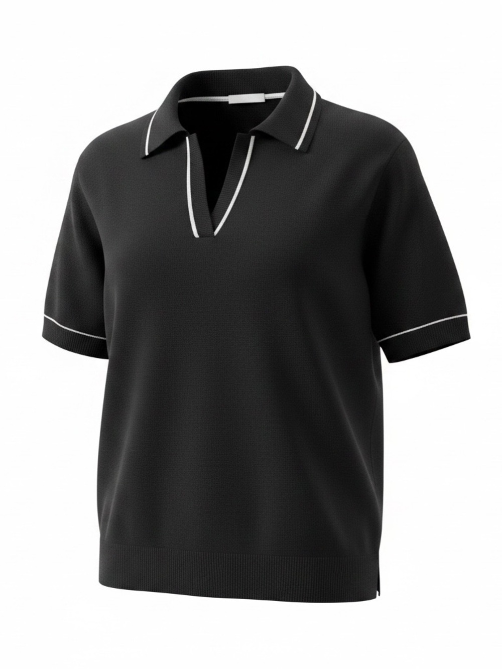 Halogen Johnny Tipped Black Knit Polo Top with White Trim